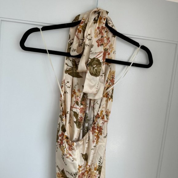 NWT Reformation Veria Maxi Silk Dress Sz 0 Bella Floral Wrap Halter Tie Neck - Picture 9 of 12